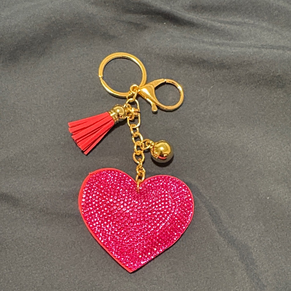 New Hot Pink Rhinestone Heart Bag Charm